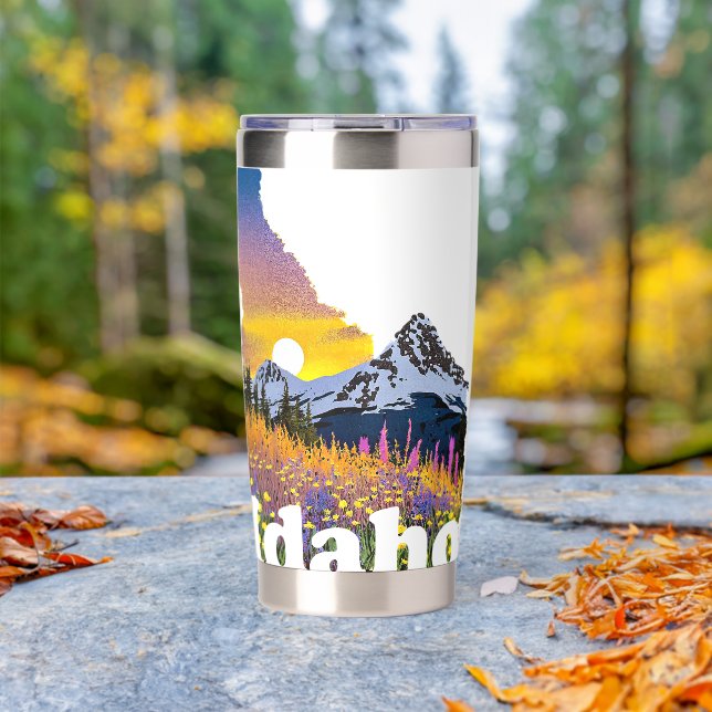 Idaho-Form mit Gebirge und Wildblumen nach Maß Thermobecher (Außenbereich (gedreht))