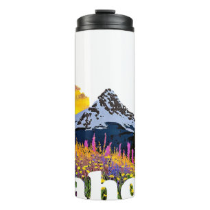 Idaho-Form mit Gebirge und Wildblumen nach Maß Thermosbecher