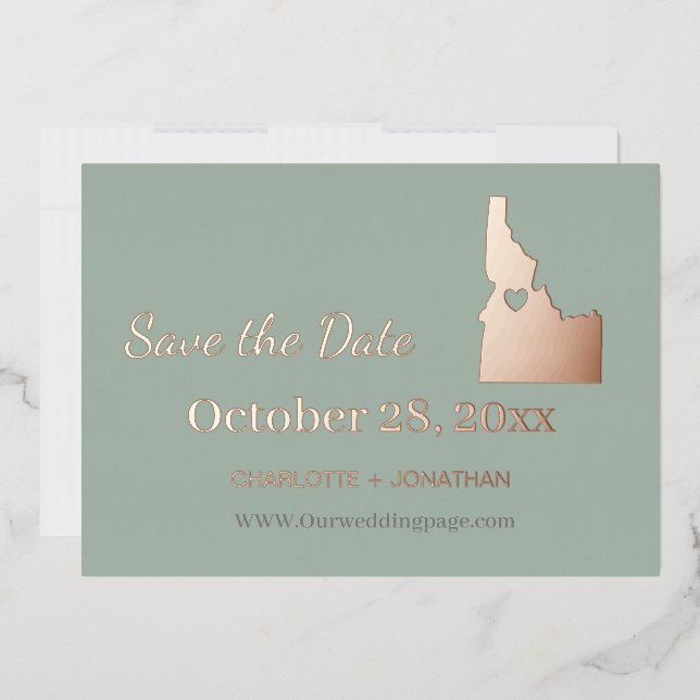 Idaho Hochzeit speichern Datum Rose Gold Folieneinladung (Briefumschlag)