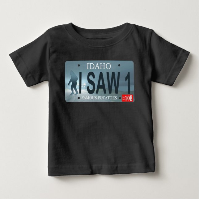 Idaho "I Saw 1" Sasquatch Lizenzschild Baby T-shirt (Vorderseite)