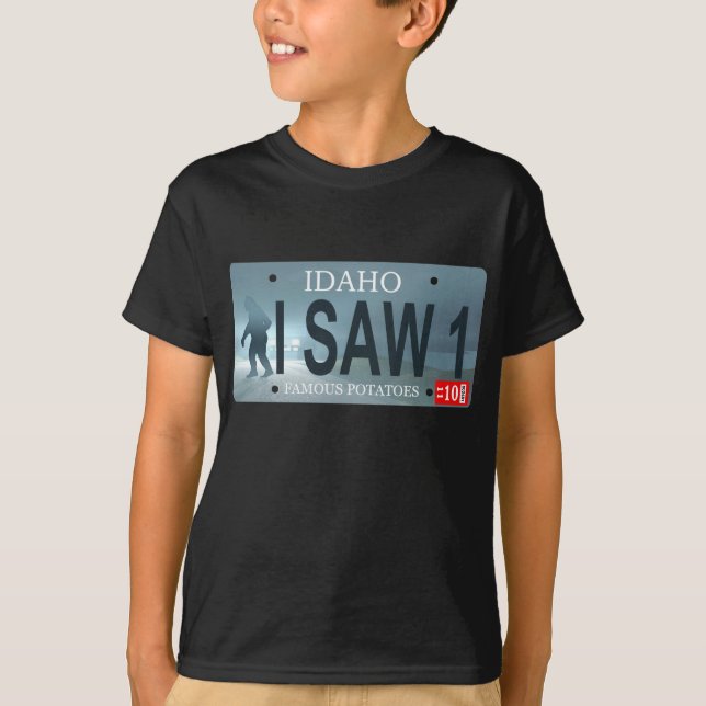 Idaho "I Saw 1" Sasquatch Lizenzschild T-Shirt (Vorderseite)