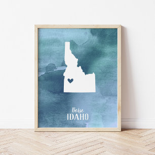 Idaho Karte Blaue Wasserfarbe Personalisierte Kuns Poster