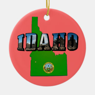 Idaho Karte, Siegel und Bildtext Keramik Ornament