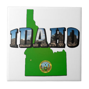 Idaho Map, Seal and Picture Text Fliese