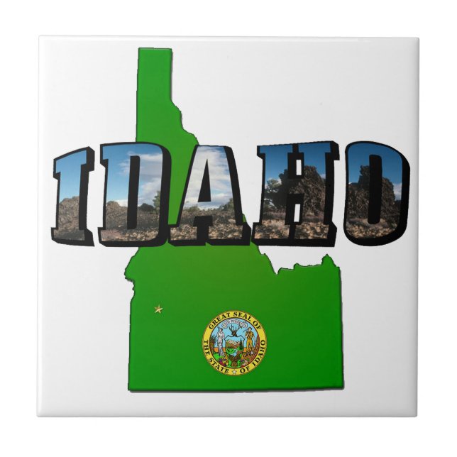 Idaho Map, Seal and Picture Text Fliese (Vorderseite)