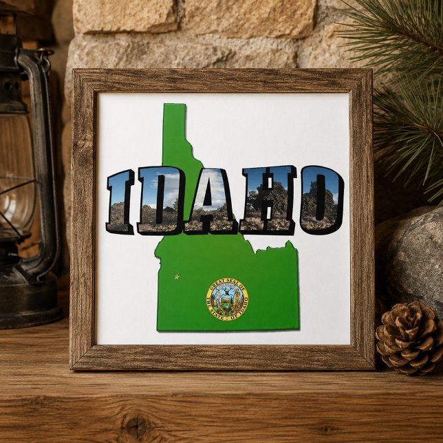 Idaho Map, Seal and Picture Text Fliese (Idaho Map, Seal and Picture Text Ceramic Tile)