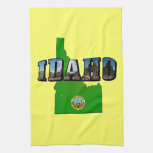 Idaho Map, Seal and Picture Text Handtuch