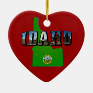 Idaho Map, Seal and Picture Text Keramikornament