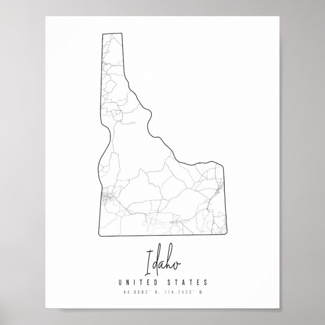 Idaho Minimal Street Map Poster (Vorne)