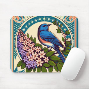 Idaho Mountain Bluebird und die Syringa-Blume Mousepad