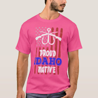 Idaho Native Fishing Rod Junting Rifle American Fl T-Shirt