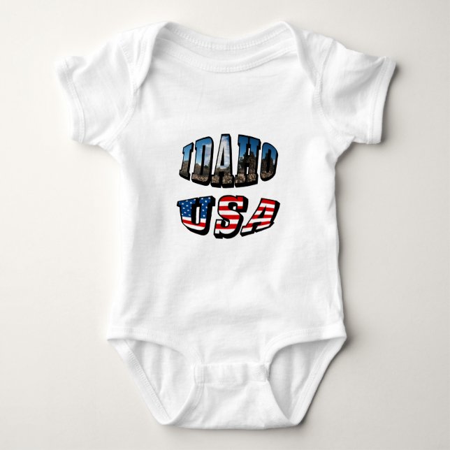 Idaho Picture Staat and Flag USA Text Baby Strampler (Vorderseite)