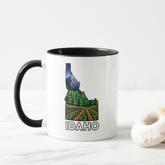 Idaho Staat Kontur Tattoo Style Potato Fields Tasse (Mit Donut)