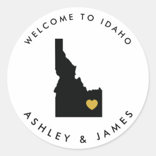 Idaho Wedding Welcome Sticker Tag, Gold & Black