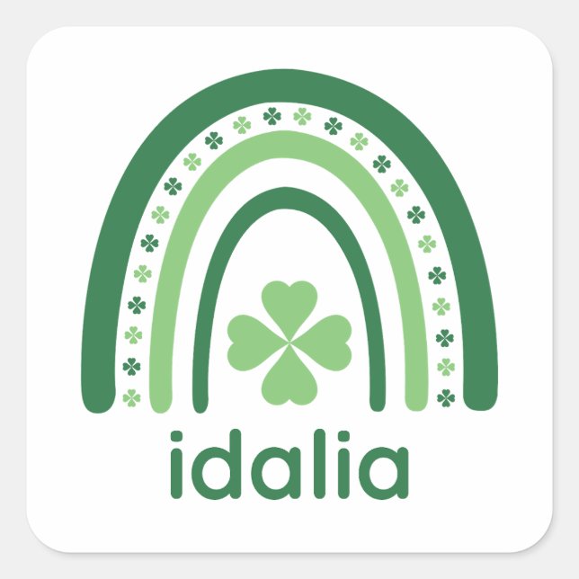 Idalia Name Clover Boho Rainbow Quadratischer Aufkleber (Vorderseite)