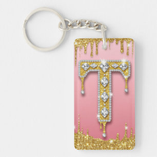 Idée cadeau lettre T monogramme diamant or rose
