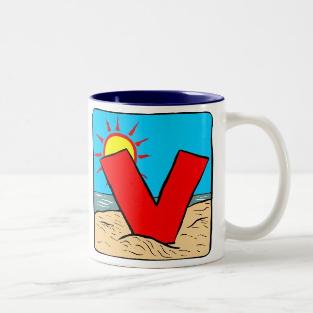 Ideen für Beach Wedding Letter V Zweifarbige Tasse (Rechts)