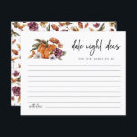 Ideenkarte für die Nacht des Herbst<br><div class="desc">Tauchen Sie ein in eine traumhafte Herbstummel mit unserer verzaubernden Herbstdatum-Night-Ideenkarte. Von handbemalten Wasserfarbenkürbissen und blühenden Bordeaux- und Terrakottablagerungen bis hin zu rustikalen Waldgrün- und Rostbotanikalen - jedes Detail ist sorgfältig bemalt. Fügen Sie bei Einladungen, Servietten und Lieblingsmarken eine persönliche Touch mit verbrannter Orange- oder Bordeaux-Kalligrafie hinzu. Ergänzt wird die...</div>