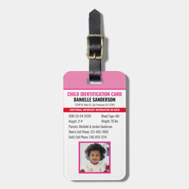 Identifikation der Kind-ID des Fotos für Notfallal Gepäckanhänger (Vorderseite vertikal)