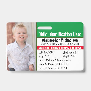 Identifikation des Fotos mit Kind-ID-Notfallallerg Ausweis