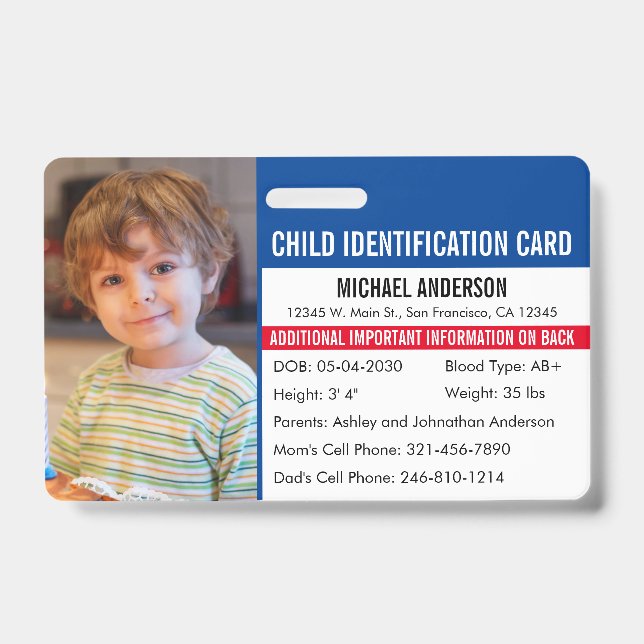 Identifikation einer Kind-ID-Notfallallergie Medic Ausweis (Front)