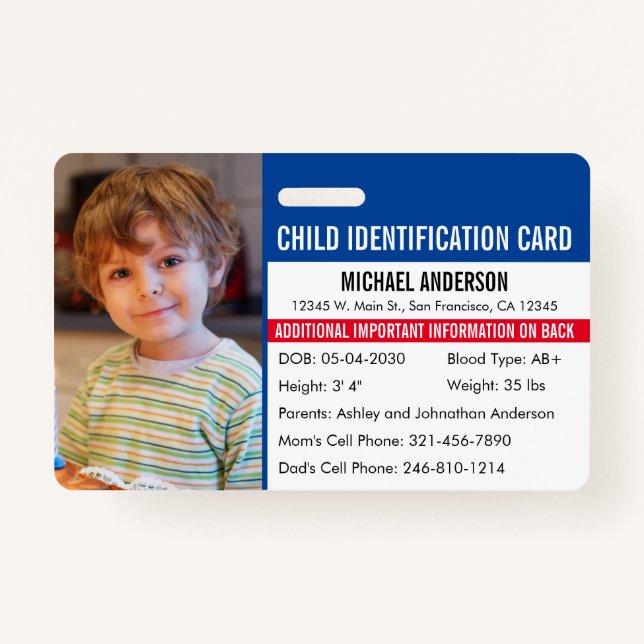 Identifikation einer Kind-ID-Notfallallergie Medic Ausweis (Vorderseite)