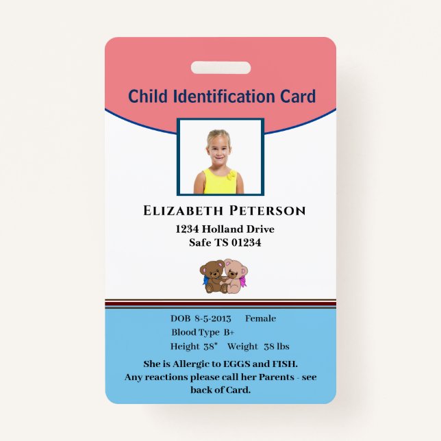 Identifikation von Kindermädchen Ausweis (Vorderseite)