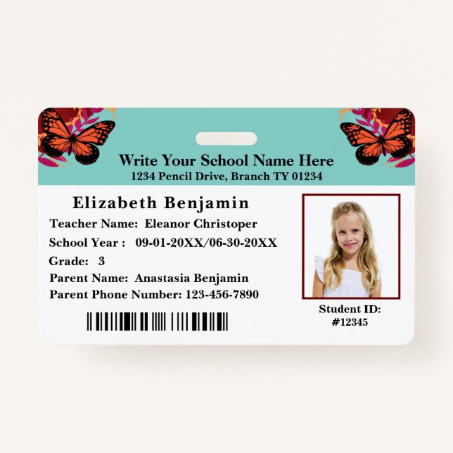 Identifizierungskarte Bar für Schüler Ausweis (Vorderseite)