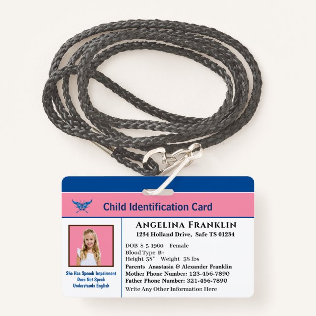 Identifizierungskarte Boy Girl Child Foto Custom Ausweis (Vorderseite mit Schlüsselband)