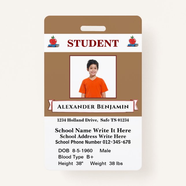 Identifizierungskarte für das Foto eines Schulschü Ausweis (Vorderseite)