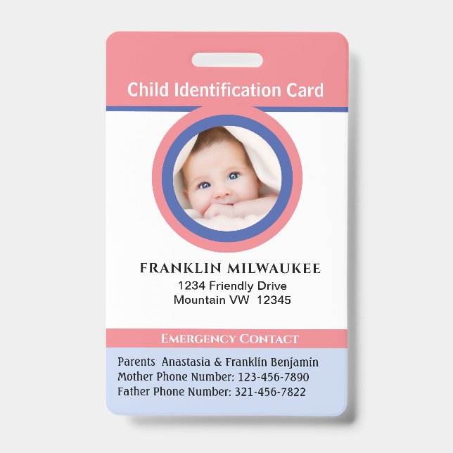 Identifizierungskarte für das Kind-Jungen-Mädchen- Ausweis (Front)