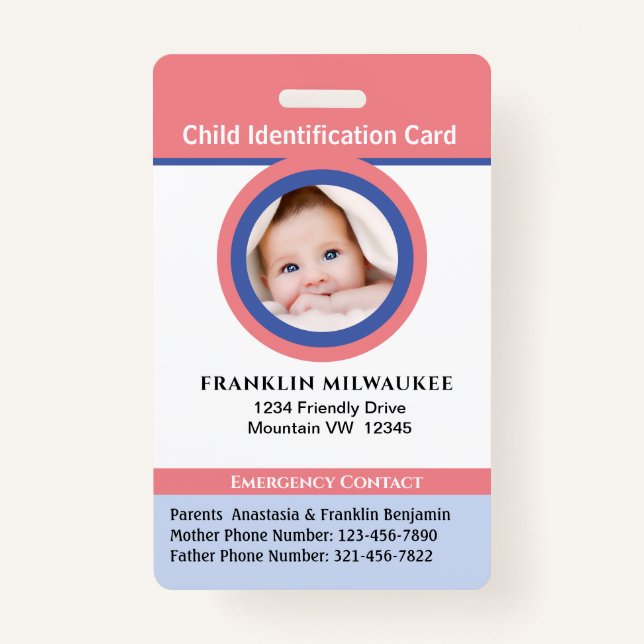 Identifizierungskarte für das Kind-Jungen-Mädchen- Ausweis (Vorderseite)