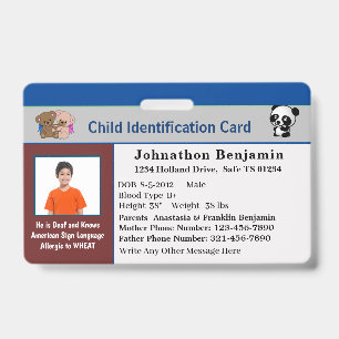 Identifizierungskarte für Kinder-Jungen-Mädchen Ausweis