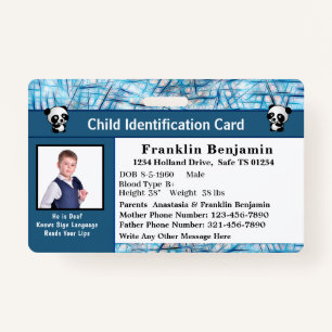Identifizierungskarte für Kinder-Jungen-Mädchen Ausweis