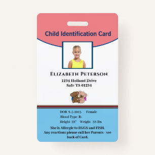 Identifizierungskarte für Kinder-Jungen-Mädchen Ausweis