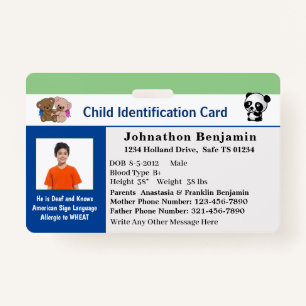 Identifizierungskarte für Kindermädchen personalis Ausweis