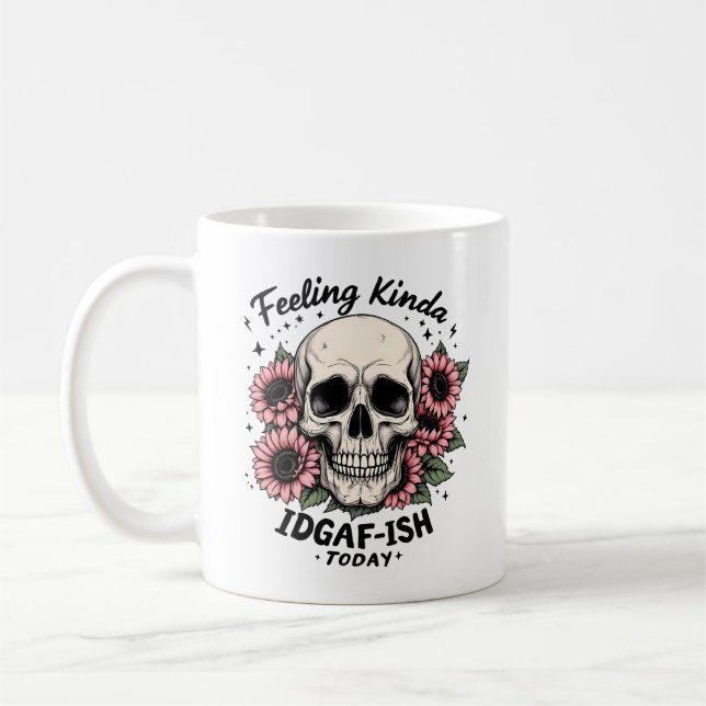 IDGAF ISH Mug | Drôle Skull Floral Coffee Coupe (Gauche)