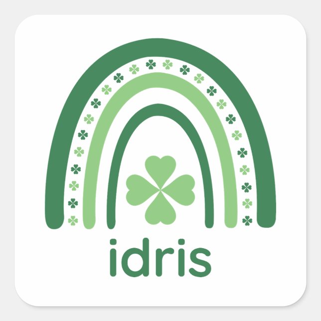 idris Name Clover Boho Rainbow Quadratischer Aufkleber (Vorderseite)