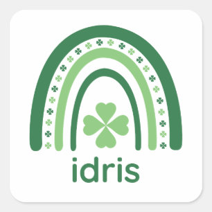 idris Name Clover Boho Rainbow Quadratischer Aufkleber