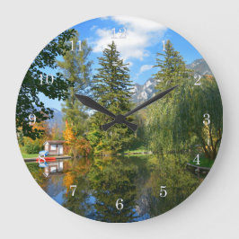 Idylle des Herbstbeckens Große Wanduhr