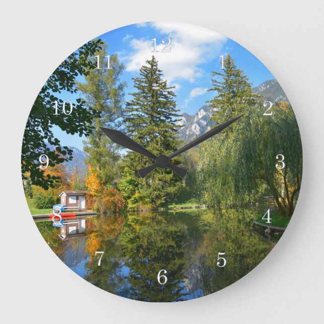 Idylle des Herbstbeckens Große Wanduhr (Vorderseite)