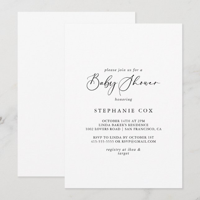 Idyllic Stylish Calligraphy Baby Shower Einladung (Vorne/Hinten)