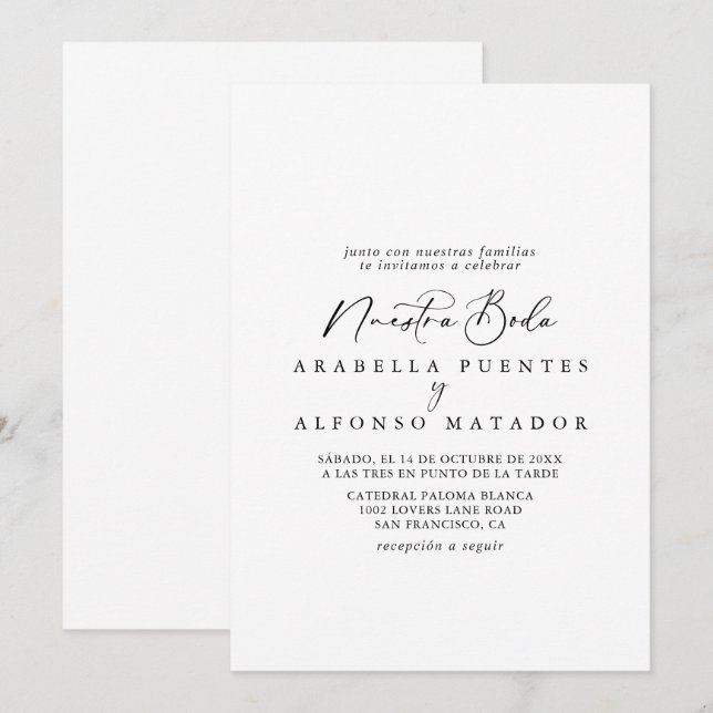 Idyllic Stylish Calligraphy Nuestra Boda Wedding  Einladung (Vorne/Hinten)