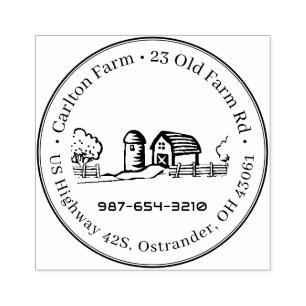 Idyllische Briefmarke mit Silo, Stall und Bäumen Gummistempel