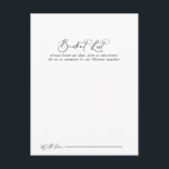 Idyllische Kalligrafie-Eimerkarte Postkarte<br><div class="desc">Diese idyllischen Hochzeitskalkarten sind die perfekte Gelegenheit für einen rustikalen Hochzeitsempfang oder Brautparty. Das einfache und elegante Design zeichnet sich durch klassische und extravagante Schriftzeichen in Schwarz und Weiß aus. Ändern Sie den Wortlaut in Anzug jedes Lebensereignisses. Das Schild der Schaufelliste wird separat verkauft.</div>