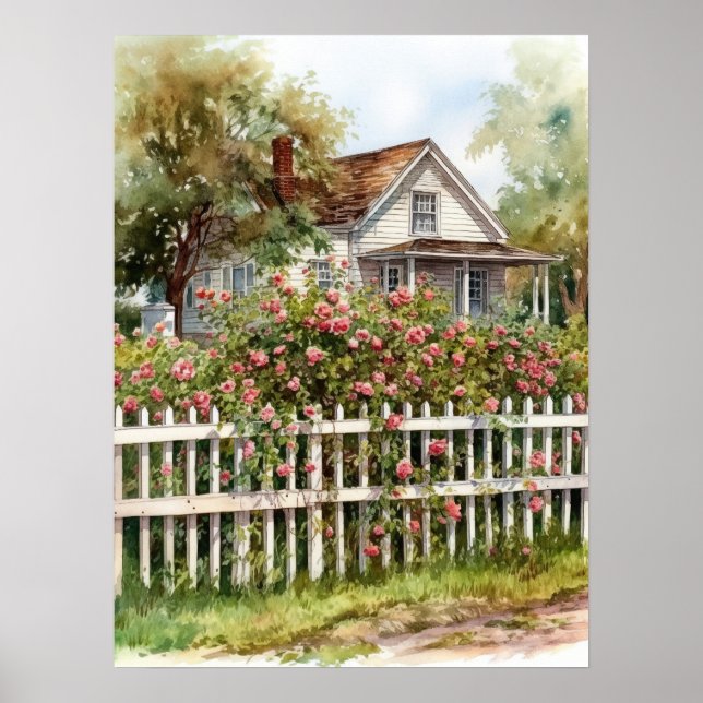 Idyllische Klettertouren Rose im ländlichen Raum Poster (Vorne)