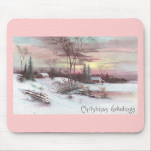 Idyllische Land-Winter-Szene mit rosa Mousepad
