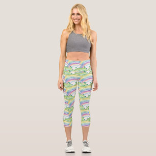 Idyllische Landschaft Wasserfarben Malerei mit Bäu Capri Leggings