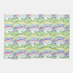 Idyllische Landschaft Wasserfarben Malerei mit Bäu Geschirrtuch