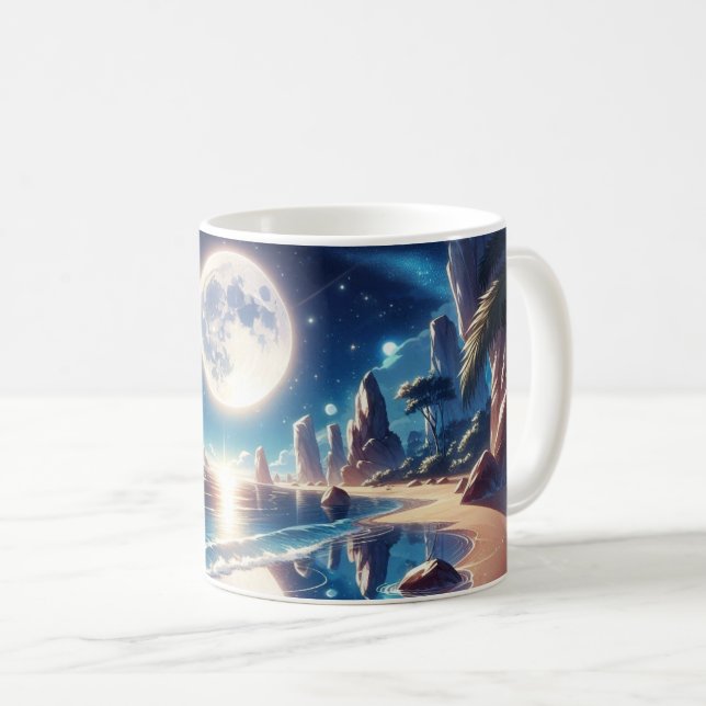 Idyllische Moonlit Beach Malerei Kaffeetasse (VorderseiteRechts)